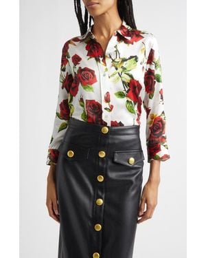 L'Agence Dani Rose Print Silk Button-Up Shirt - Multicolor
