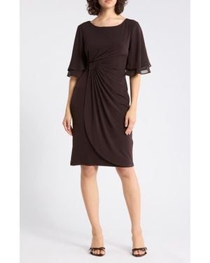 Connected Apparel Ruffle Sleeve Sheath Dress - Black