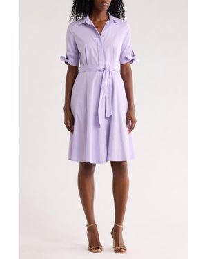 Calvin Klein Solid Cotton Shoulder Tie Shirtdress - Purple