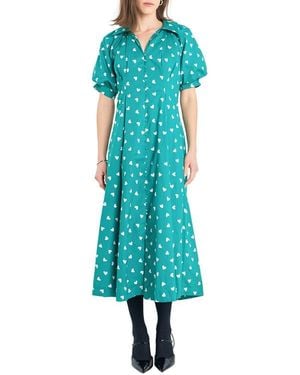 English Factory Heart Print Cotton Midi Dress - Green
