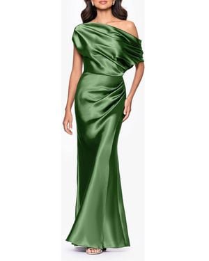 Betsy & Adam One-Shoulder Satin Gown - Green