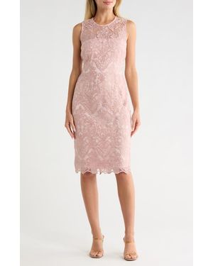 Vince Camuto Sleeveless Embroidered Mesh Dress - Pink