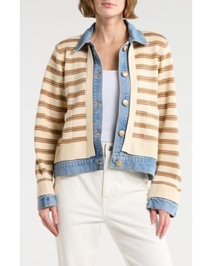 Democracy Stripe Mixed Media Jacket - Natural