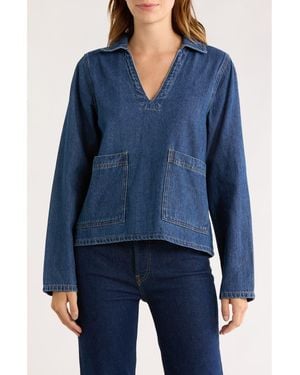 Habitual Denim Popover Top - Blue