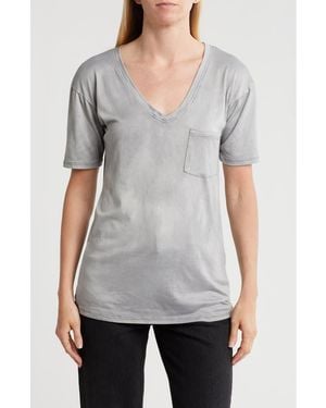 Go Couture V-Neck Pocket T-Shirt - Gray
