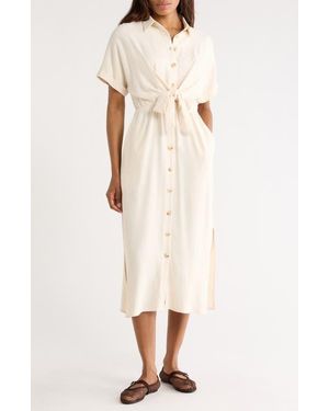 FRNCH Alienor Short Sleeve Tie Waist Shirtdress - Natural
