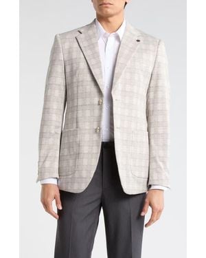 T.R. Premium Slim Fit Plaid Cotton Blend Blazer - Natural