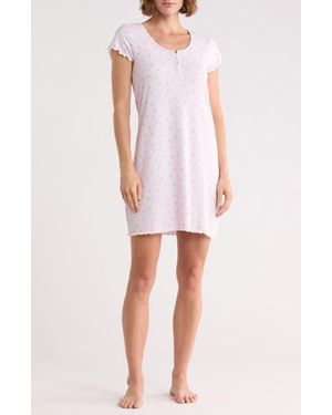 Laura Ashley Ribbed Short Sleeve Nightgown - Pink