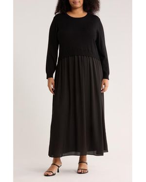 Max Studio Long Sleeve Twofer Sweater Dress - Black