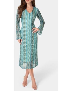 Bebe Stripe Print Long Sleeve Midi Dress - Blue