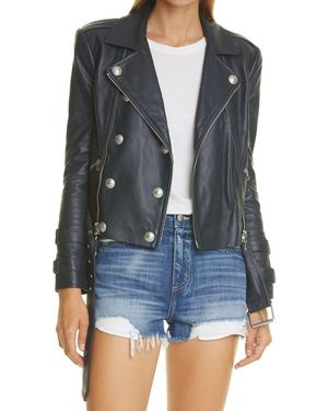 L'Agence Billie Belted Leather Moto Jacket - Blue