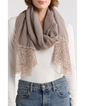 La Fiorentina Lace Embroidery Trim Scarf - Gray