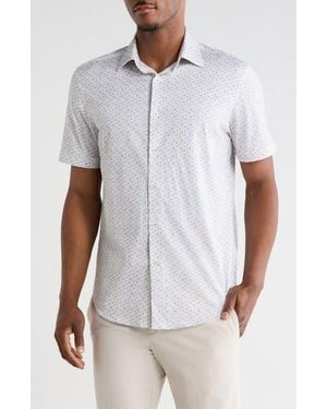 Bugatchi Stretch Cotton Short Sleeve Button-Up Shirt - White