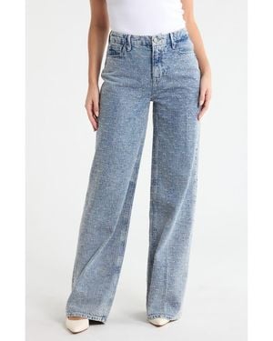 GOOD AMERICAN Crystal Embellished High Waist Wide Leg Jeans - Blue