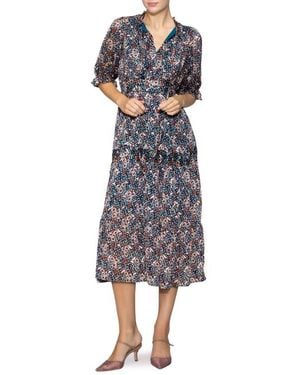 MELLODAY Floral Elbow Sleeve Tiered Midi Dress - Multicolor