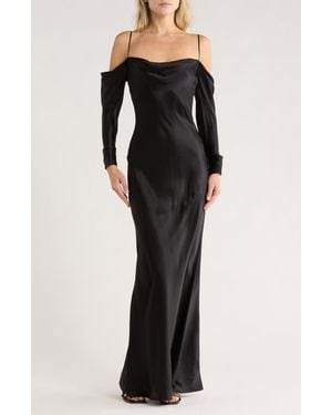 L'Agence Melly Cold Shoulder Long Sleeve Silk Dress - Black