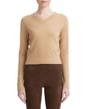Vince V-Neck Wool & Cashmere Crop Sweater - Blue