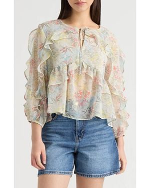 NVLT Floral Ruffle Chiffon Babydoll Top - White