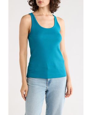 Eileen Fisher Scoop Neck Stretch Organic Cotton Tank - Blue