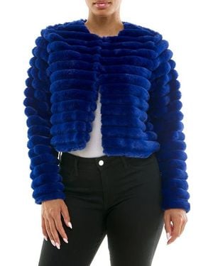 Nina Leonard Faux Fur Long Sleeve Bolero - Blue