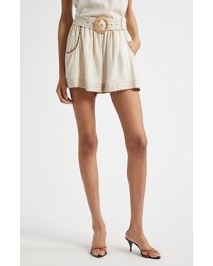 Ramy Brook Veronica Embroidered Belted Shorts - White