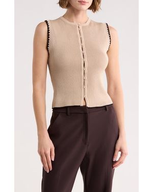 Blu Pepper Contrast Stitch Knit Button Front Top - Natural