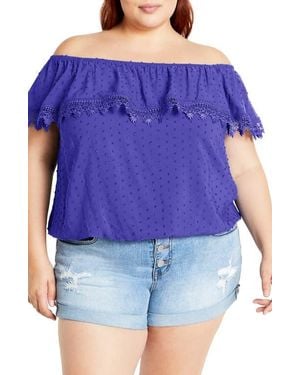 City Chic Sara Off The Shoulder Short Sleeve Top - Purple