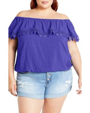City Chic Sara Off The Shoulder Short Sleeve Top - Purple
