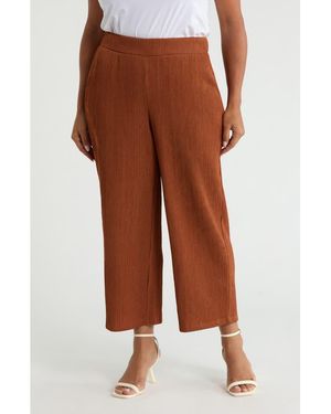 Anne Klein Crinkle Pull-On Ankle Wide Leg Pants - Brown