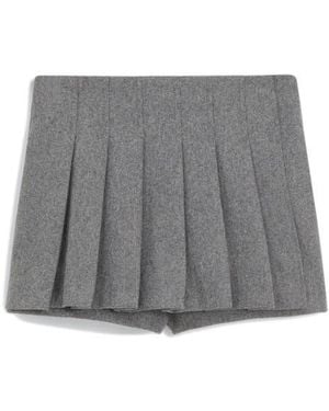 Mango Pleated Wool Blend Miniskort - Gray