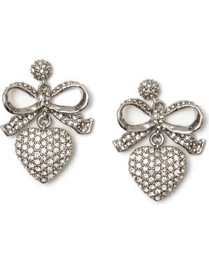 Clare V. Pavé Crystal Heart Drop Earrings - Metallic