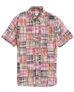 Brooks Brothers Regent Fit Plaid Patchwork Short Sleeve Madras Button-Down Shirt - Multicolor