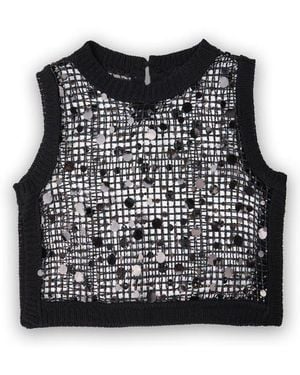 Saachi Embellished Cropped Openwork Sweater Vest - Black