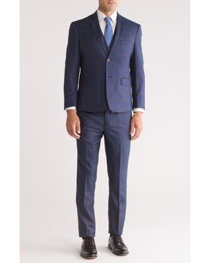 Gino Vitale Slim Fit 3-Piece Tailored Check Suit - Blue