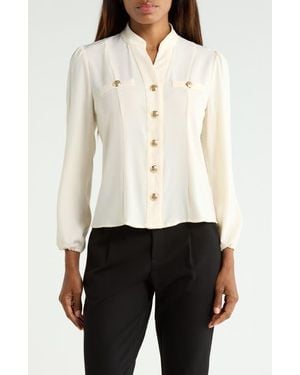Tahari Stand Collar Button Front Shirt - White
