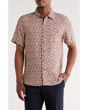Nicoby Happy Hour Print Short Sleeve Button Down Shirt - Red