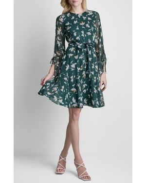 DKNY Floral Crinkle Chiffon Dress - Green