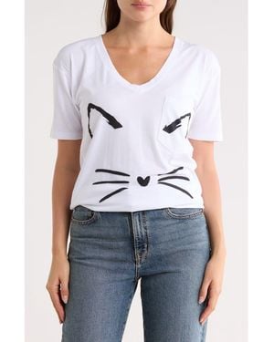 Go Couture V-Neck Pocket Graphic T-Shirt - Blue