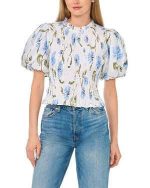 Ted Baker Floral Smocked Puff Sleeve Top - Blue