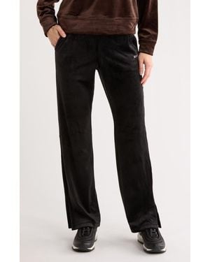 DKNY Rhinestone Logo High Waist Straight Leg Pants - Black