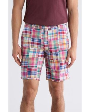 Vintage 1946 Patchwork Madras Flat Front Shorts - Blue