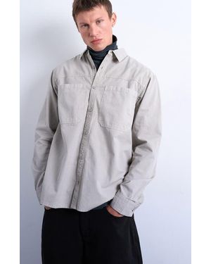 TOPMAN Regular Fit Ripstop Overshirt - Gray