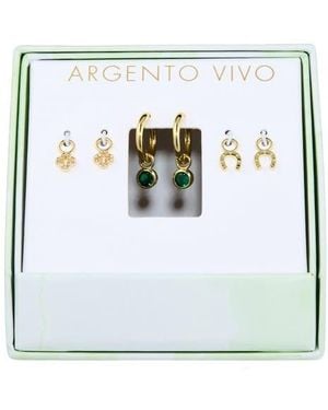 Argento Vivo Luck Hoop Earrings & Assorted Charms 4-Piece Set - White
