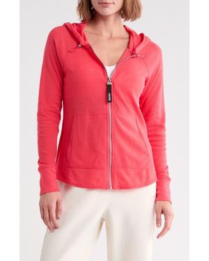 DKNY Slub Waffle Knit Zip Hoodie - Pink