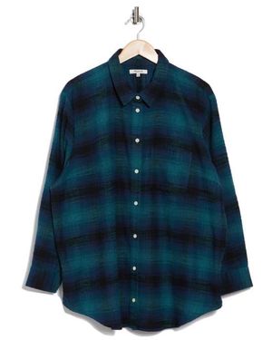 Madewell Plaid Flannel Oversize Ex-Boyfriend Shirt - Blue