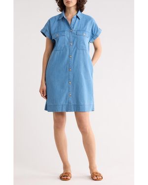 Beach Lunch Lounge Beaux Boxy Short Sleeve Denim Shirtdress - Blue