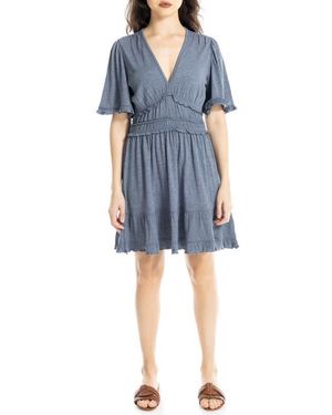 Max Studio V-Neck Flutter Sleeve Short Dress - Blue