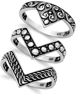 Samuel B. Sterling Triple Chevron Ring Set - Metallic