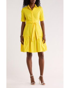 Calvin Klein Short Sleeve Cotton Shirtdress - Yellow