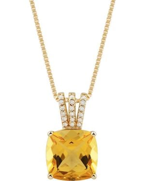 Frankie & Zoe 10K Cushion Cut Citrine & Diamond Pendant Necklace - Metallic